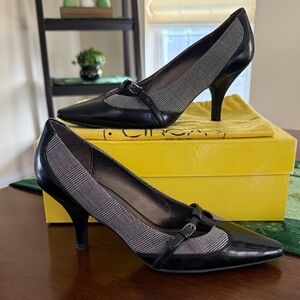 Joan & David Black and Gray Plaid Heels